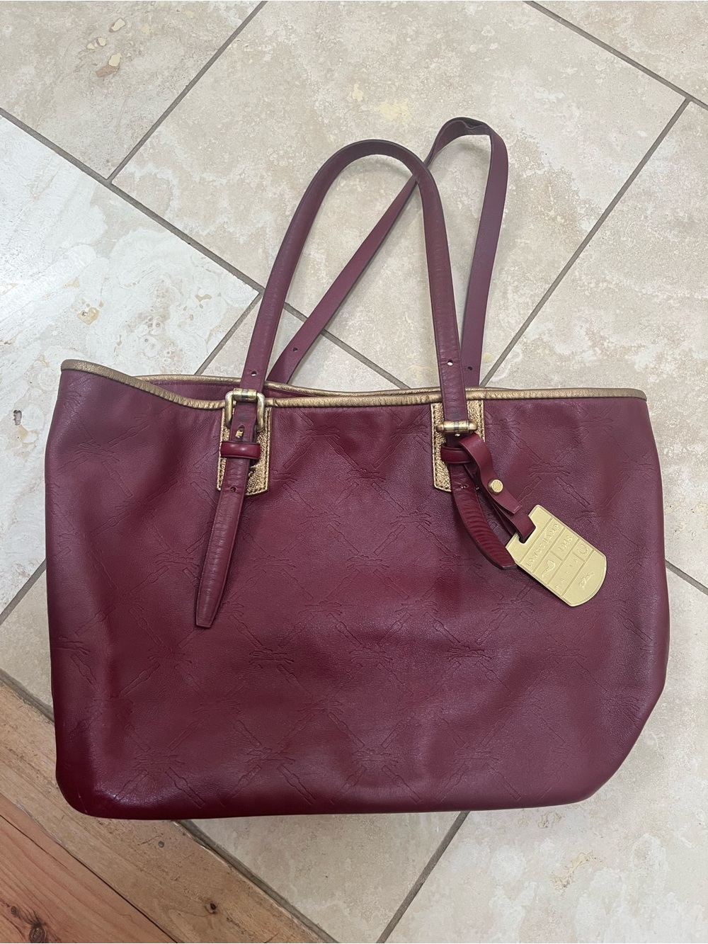 Longchamp Burgundy Tote with Gold Hardware
